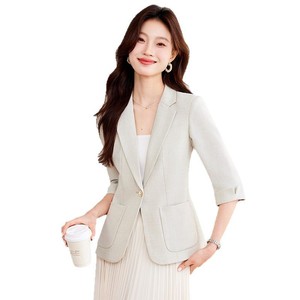 Women's Blazer Three Quarter Sleeve Solid Color Anti Wrinkle Slim Fit Elegant Commuting Suit Spring 2025 Style - Product Image 5