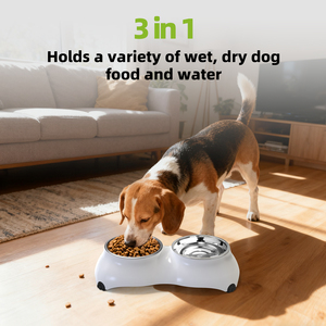 Comedero Doble Grande de Melamina con Diseño Sólido 3 en 1 para Perros, Alimentación y Almacenamiento en Interiores, para Hogares con Múltiples Mascotas - Product Image 3