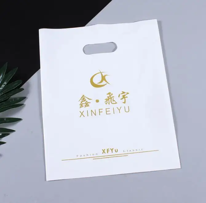 High quality white color plastic garbage LDPE shoes custom packaging shopping bag with punch handle