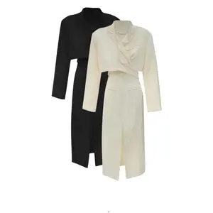 OUDINA-chaquetas huecas de moda para mujer, conjunto de Blazer y falda larga, traje de dos piezas, trajes de falda para mujer
