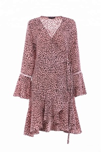de la moda de hoja de loto mangas <span class=keywords><strong>vestido</strong></span> Sexy de grano de <span class=keywords><strong>leopardo</strong></span> guepardo Impresión de sarga de Damas <span class=keywords><strong>vestido</strong></span> en col: blush - Product Image 3