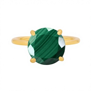 Handmade 925 Sterling Silver 10mm Round Natural Malachite Bezel Set <b>Ring</b> with 1 Micron 18k Gold Plating Fine Jewelry For Women - Product Image 1