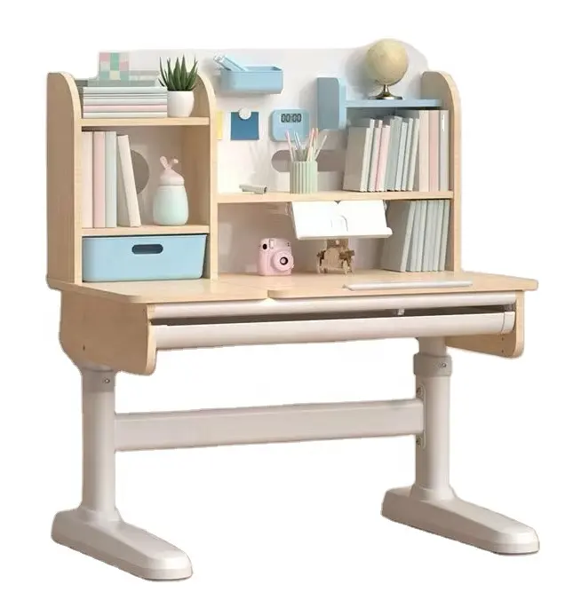 Mesa ergonômica para crianças, conjunto de mesa e cadeiras ajustável em altura para estudo, com estante para livros, móveis para casa