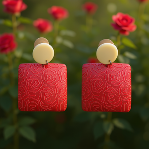 Orecchini pendenti alla moda con motivo a rosa rossa, borchie quadrate, gioielli da festa da donna in resina acrilica - Product Image 2
