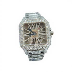 Men's Square Case Stainless Steel Moissanite <b>Iced</b> Mechanical Automatic <b>Watch</b> Glass Dial 10 Bar Water Resistance Bracelet Clasp - Product Image 1