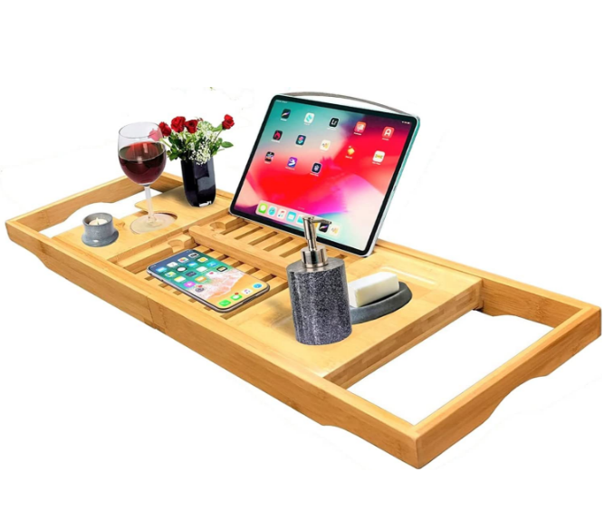 Роскошный держатель для вина, подставка для планшета из тика для чтения, выдвижная бамбуковая поднос для ванны, стол с регулируемыми руками