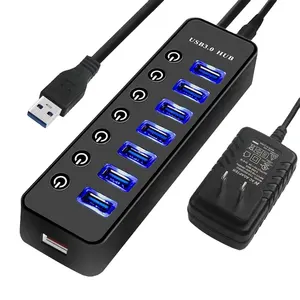 Multi USB Hub 30 3.0, séparateur de données 7 ports, avec commutateurs individuels, 5Gbps