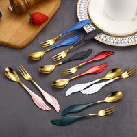 Cuillère à café en forme d'aile à trois dents, fourchette à trois dents, Dessert maison outils de cuisine en acier inoxydable 304 couverts