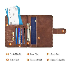 Porte-passeport et organisateur de cartes élégant fait à la main avec fermeture à deux volets en cuir véritable marron apparence de luxe haut de gamme - Product Image 6