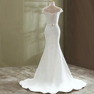 # 9293 Elegante Abito <span class=keywords><strong>da</strong></span> Sposa a Tubino con Maniche Corte, Scollo a V, <span class=keywords><strong>in</strong></span> Raso Liscio, Schiena Scoperta, Spalle Scoperte, Corsetto, Vestito <span class=keywords><strong>da</strong></span> <span class=keywords><strong>Cerimonia</strong></span> per Donne - Product Image 2