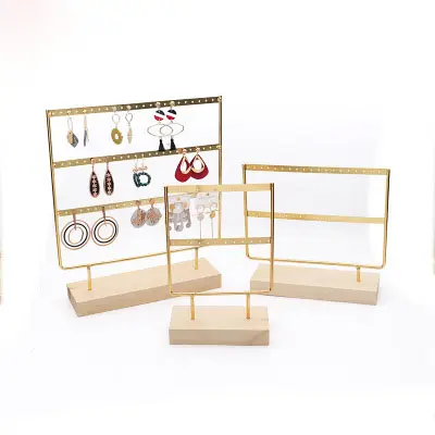 OEM acceptable Wholesale factory custom Earring stand solid wood base earrings jewelry organizer display stand