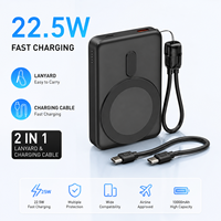 OEM ODM 15W/22.5W Batterie externe magnétique avec écran LED, support intégré, câble de charge 2-en-1 avec cordon, mince, portable, sans fil
