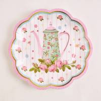 Décoration de la fête du thé de l'après-midi Vaisselle florale Assiette en papier jetable Tasse Serviette Théière Bannière Fournitures