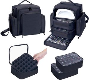 Échantillon gratuit, grande trousse de maquillage professionnelle, boîte de rangement pour cosmétiques de voyage, trousse de maquillage pour artiste à 3 couches, séparateur de nettoyage réglable - Product Image 2