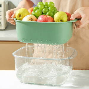 Double Layer Vegetable Washing Basin Drain <b>Basket</b> Plastic Kitchen Fruit Plate For Rinsing Vegetables And Draining - Product Image 2