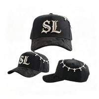 Nouveauté Casquettes de sport 5 panneaux en strass avec croix en or rose 24 carats, doublure en satin, casquettes à barbe personnalisées en daim avec boîte