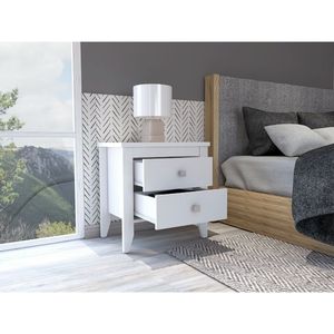 Nightstand Two <b>Drawers</b> White Finish Bedside <b>Storage</b> <b>Drawer</b> Unit - Product Image 1