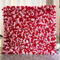 Dekorasi Dinding Bunga Mawar Sutra Ramah Lingkungan Buatan Tangan NINI 8ft Latar Belakang Merah untuk Hotel, Pernikahan, Hari Valentine, Thanksgiving