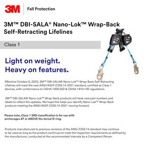 3M Nano-Lok Línea de Vida Autorretráctil de 8 pies con Conexión Rápida Web Wrap Back para Protección Contra Caídas - Product Image 2