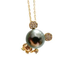 Colgante de Plata S925 con Diseño de Ratón Adorable, Cuentas Redondas de 8-9mm, Accesorios de Perlas para DIY, Base Vacía para Collar 30454 - Product Image 5