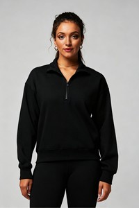 OEM Sweat-shirt <span class=keywords><strong>zippé</strong></span> à logo brodé personnalisé pour femmes 1/4 Sweat-shirt à capuche en coton Sweat-shirt à demi-fermeture éclair - Product Image 2