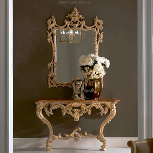 طاولة كونسول باروكية عتيقة، طاولة كونسول إيطالية كلاسيكية من الخشب الصلب مثبتة على الحائط مع مرآة - Product Image 6