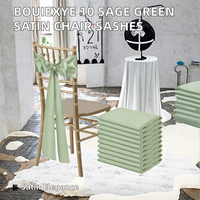 Bouiexye Lot de 10 Nœuds de Chaise en Satin Vert Sauge Style Uni Lavables en Machine Ajustement Universel pour Mariages/Événements (7x108 Pouces)