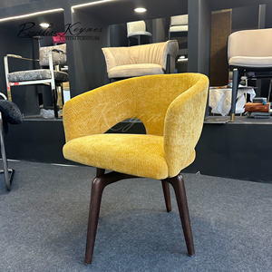 Keynes <b>Swivel</b> Dining Armchair Walnut Wooden Frame Chenille Upholstered Chair for Hotel Restaurant Commercial Space - Product Image 2