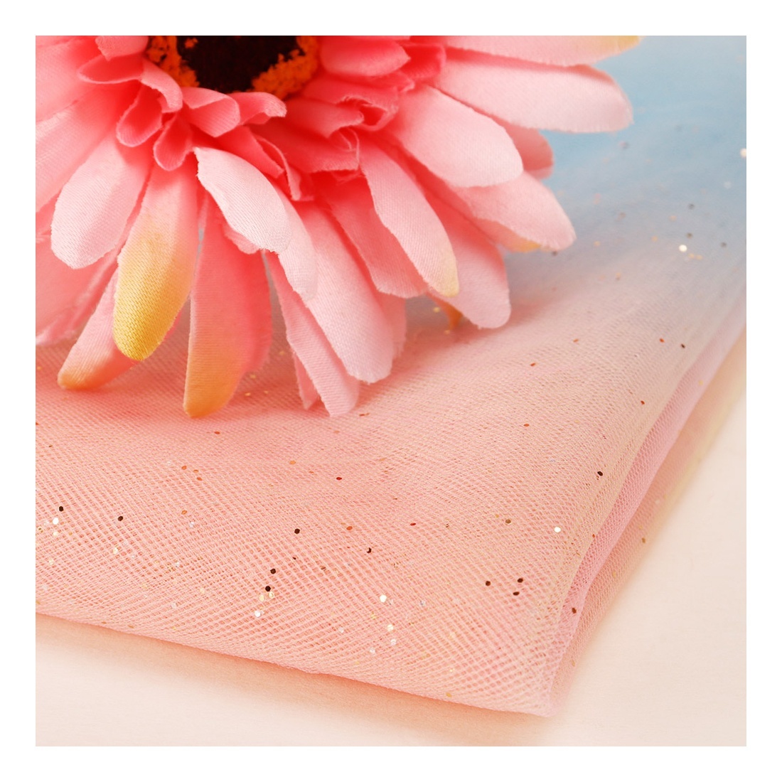 Wholesale Ombre RainbowTulle Glitter Bolt Fabric For Woman Evening Party Dress