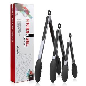 Grade Silicone Kitchen Heat Resistant Stainless Steel Bread Non-Stick Food <b>Serving</b> <b>Tongs</b> With Locking Clip - Product Image 4