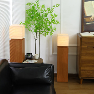 Lampe sur pied vintage style Wabi Sabi, base en bois, source lumineuse LED 220V E27, commande par interrupteur, pour hôtel, chambre, bureau, salon de thé - Product Image 2