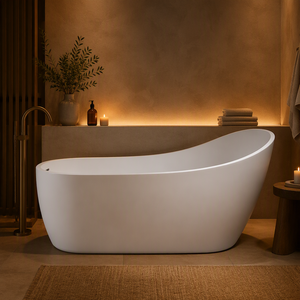 Baignoire autoportante de luxe en blanc mat |   Baignoire acrylique ergonomique à dossier haut pour une relaxation corporelle complète - Product Image 2