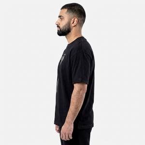 T-shirt noir oversize pour homme, manches courtes, col rond, décontracté, en jersey 100% coton doux, avec motif imprimé 'Believe Cross' sur le devant - Product Image 1