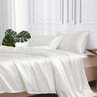 Ensemble de literie en satin de qualité supérieure en gros, 1 drap housse, 1 drap plat, 2 taies d'oreiller, 4 pièces, ensemble de draps en satin doux et soyeux