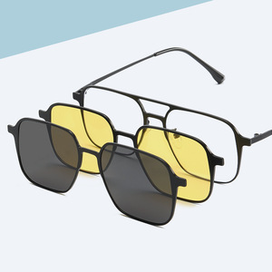Magnetic <b>Clip</b>-On Sunglasses Metal <b>Frame</b> TAC Lens UV400 Night Vision For Men - Product Image 2