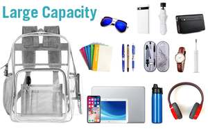 Recién llegado, mochila transparente resistente, mochila transparente con cerradura, compatible con portátil de 15,6 pulgadas, mochila impermeable transparente grande - Product Image 6
