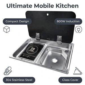 Évier de cuisine de luxe en acier inoxydable <span class=keywords><strong>pour</strong></span> camping-car et caravane avec cuisinière à <span class=keywords><strong>induction</strong></span> et design intégré <span class=keywords><strong>pour</strong></span> remorques et caravanes - Product Image 1