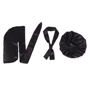 Wholesale High Quality African Solid Color Custom Matching Couple His And Her Bonnets And Durags Headband Suit// - Product Image 1
