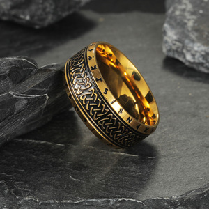 Anello in Acciaio Inossidabile con Nodo Celtico e Lettera Vichinga Vintage per Uomo, Colori di Tendenza per Matrimoni o Regali - Product Image 5