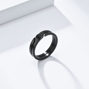 Minimalist Unisex <b>Titanium</b> Steel <b>Ring</b> Geometric Openwork Design For Couple Jewelry Gift Black Gold Silver Color Options - Product Image 4