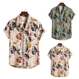 Chemise à manches courtes <span class=keywords><strong>en</strong></span> lin et coton pour homme, motif floral estival, ample et décontractée, hauts pour les vacances à la plage, chemises hawaïennes pour homme, grande taille <span class=keywords><strong>3X</strong></span> - Product Image 1