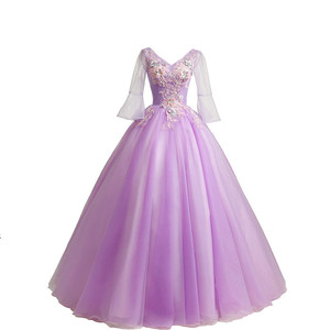 Violet Long Stage Performance Dress For Women With Straps And Puffy Skirt Polyester Fabric Adult Size - Product Image 5