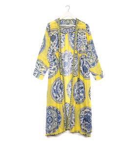 El último diseño de <span class=keywords><strong>lino</strong></span> impreso amarillo pijamas vestidos de boda nupcial trajes de manga larga vestidos de noche - Product Image 6