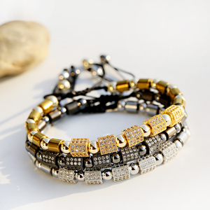 Bracelets de charme ajustables en macramé hexagonal transparent en zircon de luxe 3 couleurs pour hommes et femmes - Product Image 1