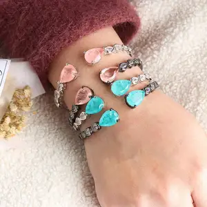 LS-E221 Big Water Drop Fusion stone women bracelet Cubic Zirconia Charm Nail Cuff Bangles Adjustable cz pave Bracelet