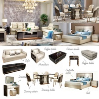 Ensemble de table à manger en marbre noir de luxe avec six chaises en cuir crème pour villa, restaurant, mobilier, solution complète pour toute la maison