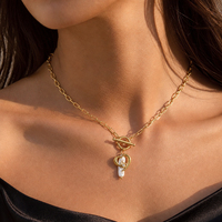 Collier de perles OT pour femme avec fermoir à bascule doré, pendentif cœur baroque, breloque chat en pierre, pompon Biwa, bijoux fins étanches pour mariée, cadeau pour elle