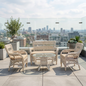 Conjunto de Muebles de Ratán Blanco para Exteriores con Sofá, Silla y Mesa de Centro de Vidrio para Patio o Terraza - Product Image 4