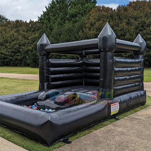 Castillo inflable negro con tobogán y piscina de pelotas para niños. - Product Image 6
