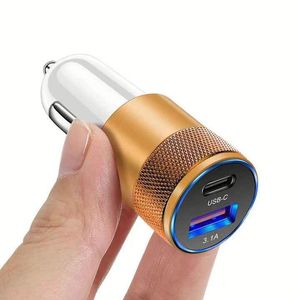 Chargeur de voiture USB C 3.1A en alliage d'aluminium QC3.0 PD à charge rapide pour téléphone portable et tablette, chargeur de voiture double port Type C 15W - Product Image 3